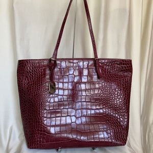 Furla Burgundy Croc Print Leather Tote